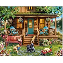 White Mountain 1000 Piece Jigsaw Puzzle Spring Lake Cabin Puzzles with Large Pieces Gift for Adults and Family 24"x30" - Porch Puppies