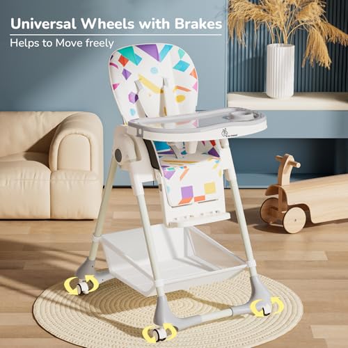 Image of R for Rabbit Marshmallow High Chair for Baby, Multiple Recline Position High Chair with 7 Level Height Adjustment and 3-Recline Modes 6 Months to 5 Years (Abstract White)