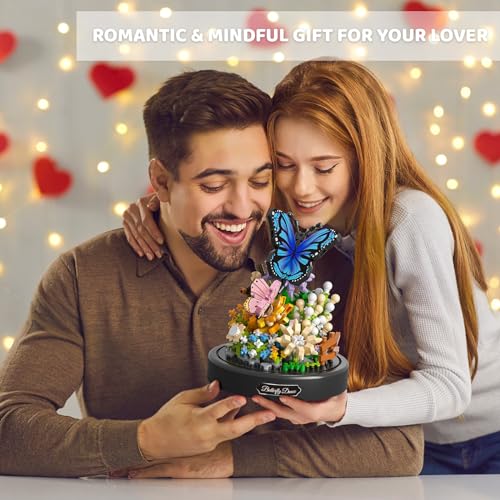 Image of QLT QIAOLETONG Flower Bouquet Building Kit for Adults, 530 PCS Animals Flowers Botanical Collection Mini Building Blocks Set, Valentine's Day for Her Mom Women Wife Girlfriend (Butterfly)