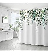 Nchdewui Duschvorhang 120x200 cm Wasserdicht Waschbar Badvorhang, Grün Blätter Blumen Waschbar Po...