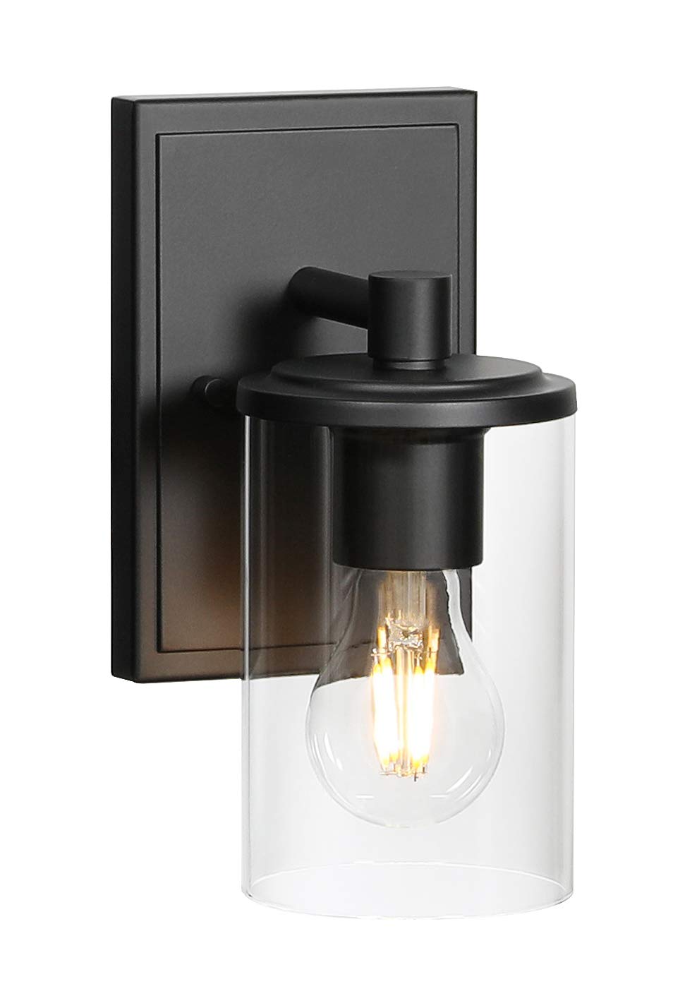 XiNBEi Lighting Aplique de pared, 1 luz, luz de tocador para baño con vidrio, apliques negros modernos para interiores, iluminación de pared XB-W1240-1-MB