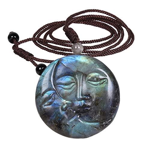 TUMBEELLUWA Natural Labradorite Pendant Necklace for Unisex Handcrafted Crystal Stone Amulet Necklace with Adjustable Cord2