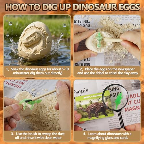 Image of Dinosaur Eggs Toys Dig Kit, 24 Dino Eggs, Dinosaur Toy for Kids, Science STEM Dinosaur Eggs for Birthday and Easter Gift, Easter Basket Stuffers, for Boys Girls Age 3+