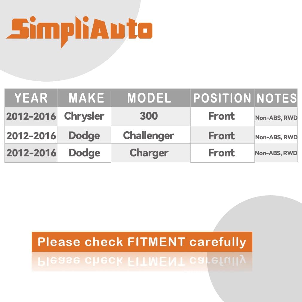Front Wheel Hub Bearing Replacement for Chrysler 300 Non ABS 2012-16 RWD/Dodge Challenger Charger 2012-16 RWD [513325-x2]