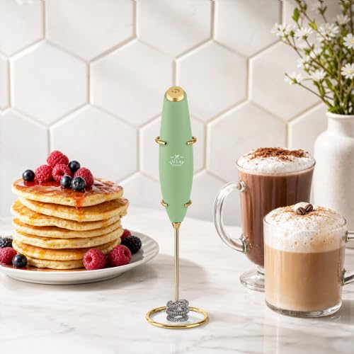Image of Zulay Kitchen Powerful Milk Frother Wand With Duracell Batteries - Ultra Fast Handheld Drink Mixer - Electric Whisk Foam Maker for Coffee, Lattes, Cappuccino & Matcha - Triple Whisk - Olive Gold