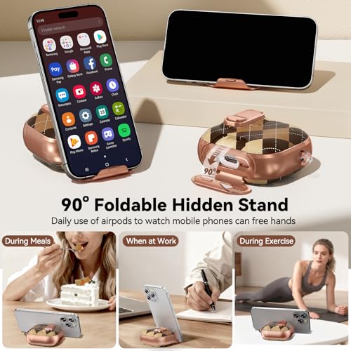 Image of for AirPod 4 Case, with Safty Lock & Phone Stand for Floral AirPod 4 Generation Case Cover for Women Girly, iPod 4 Cases with Keychain & Cleaner Kit -Brown Maillard Pattern