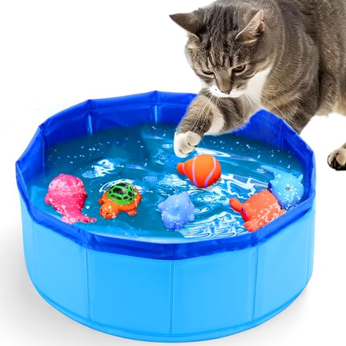 BABORUI Cat Pool Toy with Fish-Water Cat Toys Portable Cat Pool Toy Cat Water Toys for Bored Indoor Cats Interactive Cat Toys for Indoor Cats for Endless Self Play