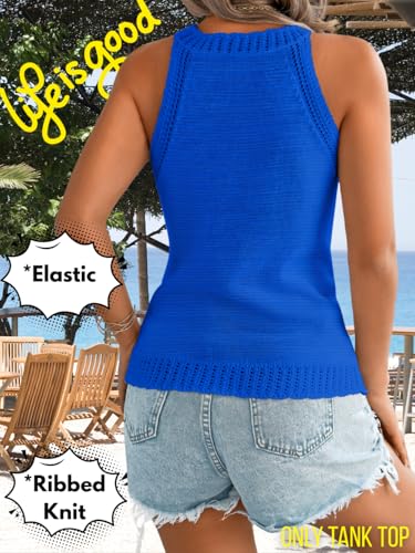 Image of ChiaoLezhee Women's Summer Knit Tank Tops, Racerback High Neck Lightweight Sweater Vest, Dressy Casual Outfits