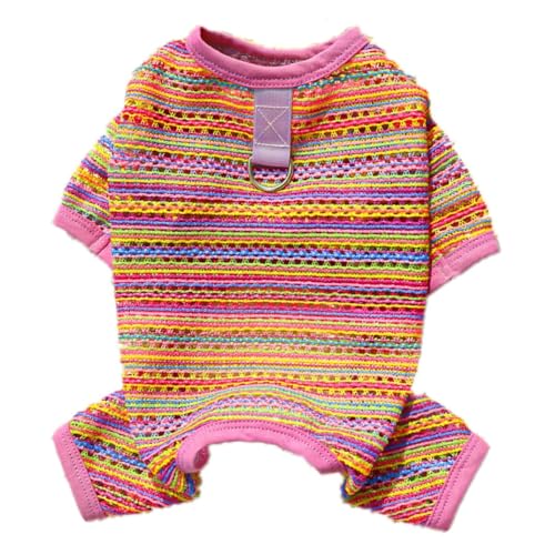 ISUPY 犬 パジャマ 春夏 犬の服 ロンパース Dカン付き 通気性 つなぎ ドッグウェア tシャツ 柔らかい 可愛い 小中大型犬 ルームウェア 部屋着 抜け毛防止 お散歩 (L,ロンパース/ピンク)