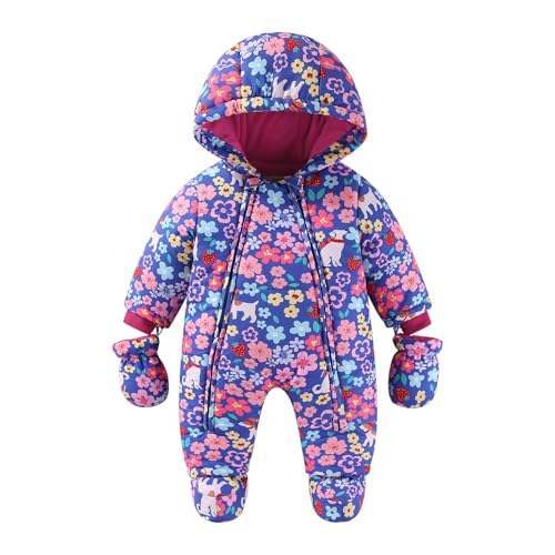 JiAmy Bambino Tuta da Neve con Guanti Invernale Pagliaccetto con Cappuccio Fleece Tutina con Cerniera Tuta da Sci Neonato Tutine Regalo 18-24 Mesi