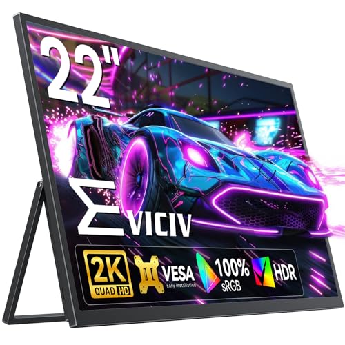 EVICIV Monitor Portatil Grande de 22 Pulgadas 2K 2560 * 1440 QHD IPS Cuidado de Ojos Juego de Azar Pantalla Portable con Kickstand Mini HDMI USB C para PC Teléfono Celular P-S4/5 Xbo