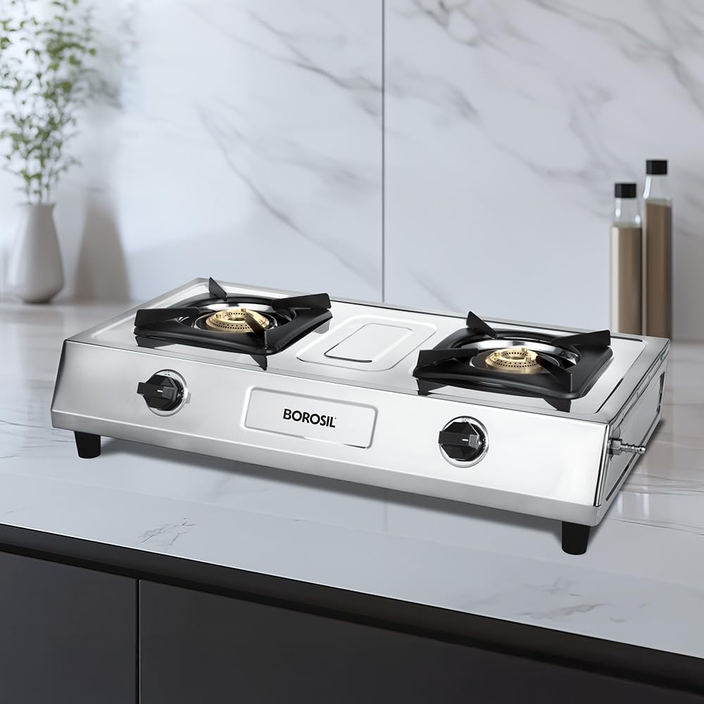 Borosil Smart Flame Dlx 2 Brass Burner Stainless Steel Gas Stove | LPG Gas Stove | Mannual Ignition | Dip Tray, Anti Skid Legs | 360⁰ revolving nozzle | High Effeciency Burner | 2 Years Warranty-image-14