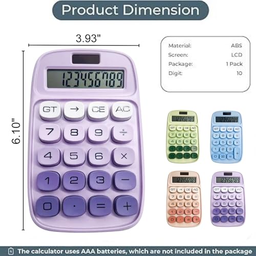 Image of Desktop Colorful Calculator 12 Digit, Dual Solar Power and Battery LCD Display, Easy to Press Big Buttons for Home, Office, School, College Class and Business Use (Purple)