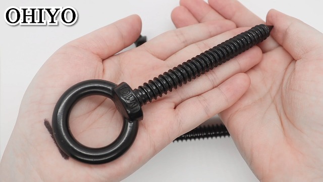 Image of OHIYO 6.3 Inch Heavy Duty Eye Hooks M10 Self Tapping Eyelet Screw Load Capacity 850 LBS Heavy Duty Screw in Eye Hooks for Hammock Stand, Swing Chair, Yoga, Heavy Indoor & Outdoor Uses (Black)