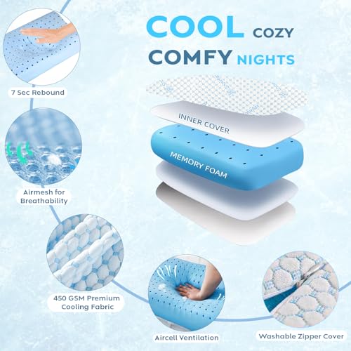 Image of AYKA Cooling Memory Foam Pillow for Neck & Shoulder Pain | Neck Orthopedic Pillow for Sleeping, Pain Relief & Spinal Alignment | Ergonomic Design | 2 Years Warranty (Set of 1)