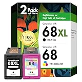 68 6155e 6555e 68XL 68e Ink Cartridges Black Color Combo Pack for HP68 Ink 68 XL Compatible for HP Envy 6100e 6500e Series Printers 6152e 6165e 6558e 6552e (2 Pack-1 Black, 1 Tri-Color)