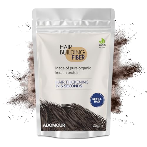 Image of ADOMOUR Hair Building Fiber Refill Pack 25g (Medium Brown) | Keratin Hair Fibers Refill Bag for Men & Women | Hair Styling Accessory for Thin Hair Appearance | Natural Look
