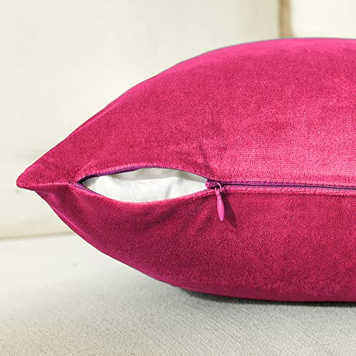 Image of Fancy Homi 2 Packs Hot Pink Decorative Throw Pillow Covers 20x20 Inch for Living Room Couch Bed Sofa, Fuschia and White Velvet Patchwork with Gold Leather, Luxury Home Decor Square Cushion 50x50 cm