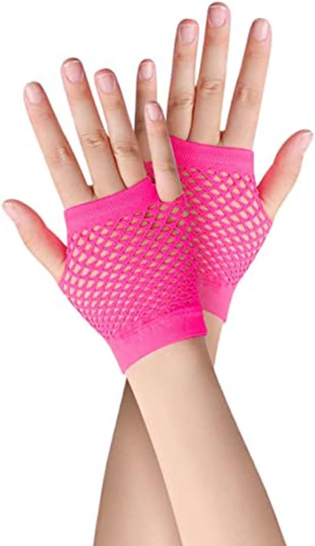 Zac's Alter Ego Neon Short Fishnet Gloves for 80s Fancy Dress - Neon Accessories, Fingerless Gloves for Women Perfect for Dance or Hen Party, Festival and Cosplay