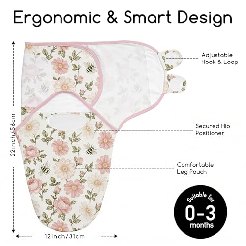 Image of Cotton Swaddles for Newborn, Baby Newborn Swaddle 0-3 Month | 2-Pack Soft Adjustable Newborn Swaddle Sleep Sack, Baby Girls & Boys,Wrap Nursery Infant Swaddling Blankets Bloom Floral