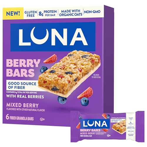 LUNA Berry Bars - Mixed Berry Flavor - Fiber Granola Bars - Non-GMO - Gluten Free Protein Bars - Made with Organic Oats (6 Pack)