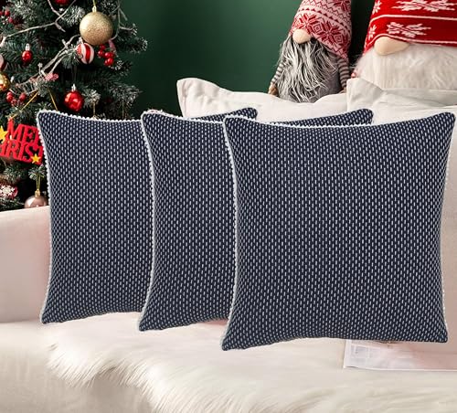 Image of Theme Navy Blue Cushion Covers 16 inch x 16 inch | Set of 3 |Cushion Covers 16x16 | Throw Pillow Covers | Decoration Items for Home