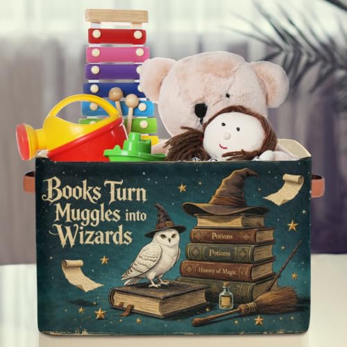 Image of Nursery Decor Baby Basket Large Blue Hat Wand Basket Owl Kid Gift Collapsible Book Shelf Clothes Rectangle Toy Bin 15 inchx11 inchx9.5 inch