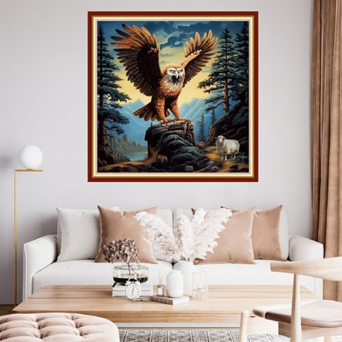 Image of Findvoor Stamped Cross Stitch Kits for Beginner Embroidery Kits for Beginners Adults DIY 11CT Cross Stitch Patterns Needlepoint Kits Crossstitching Kits-Eagle Sheep 18x18 inch