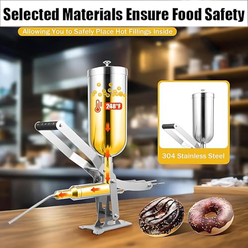 Máquina de llenado de donas, máquina de llenado de mermelada de churro con 4 boquillas, equipo de llenado de crema comercial con cantidad de llenado ajustable ± 1 g de precisión