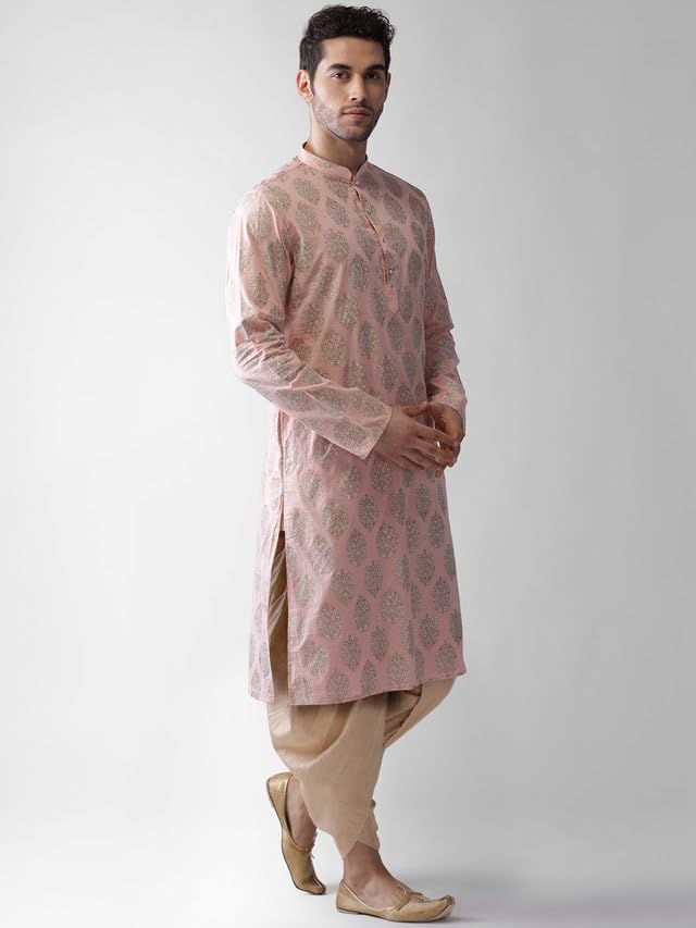 Image of KISAH Men's Kurta Dhoti Set, Cotton Blend, Printed Mandarin Colla Regular Fitr Long Sleeves