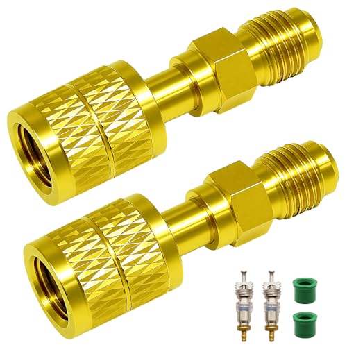 2 Pack A2L R32 R454b Refrigerant Adapter 1/4 LH SAE Female Thread to 1/4 SAE Male Thread for R-454b/R-32 Brass HVAC Quick Connect Fittings (2 Pack Straight Adapter)