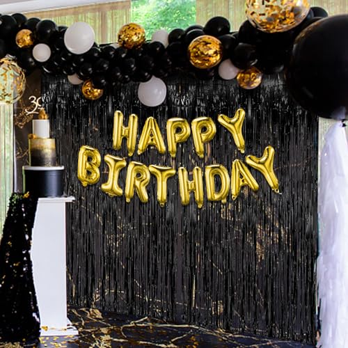 Image of 2 Pack Black Party Streamers Backdrop Tinsel Foil Fringe Curtains Halloween Party Decorations Birthday Wednesday Twilight Party Decorations Graduation Wizard Party Supplies