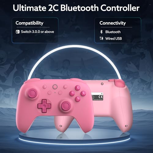 Image of 8Bitdo Ultimate 2C Bluetooth Controller for Switch /Switch 2 - Wireless Gaming Controller with Hall Effect Joysticks, 6-Axis Motion Control, Remappable L4 /R4 Bumpers & Turbo Function(Pink)