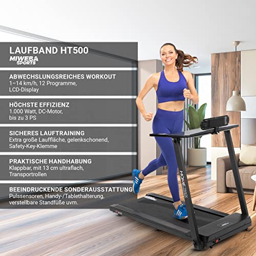 Miweba Sports elektrisches Laufband HT500 | 3 PS - 14 Km/h - Traglast 120.0 Kg - Klappbar - Große Lauffläche - LCD… – Bild 3