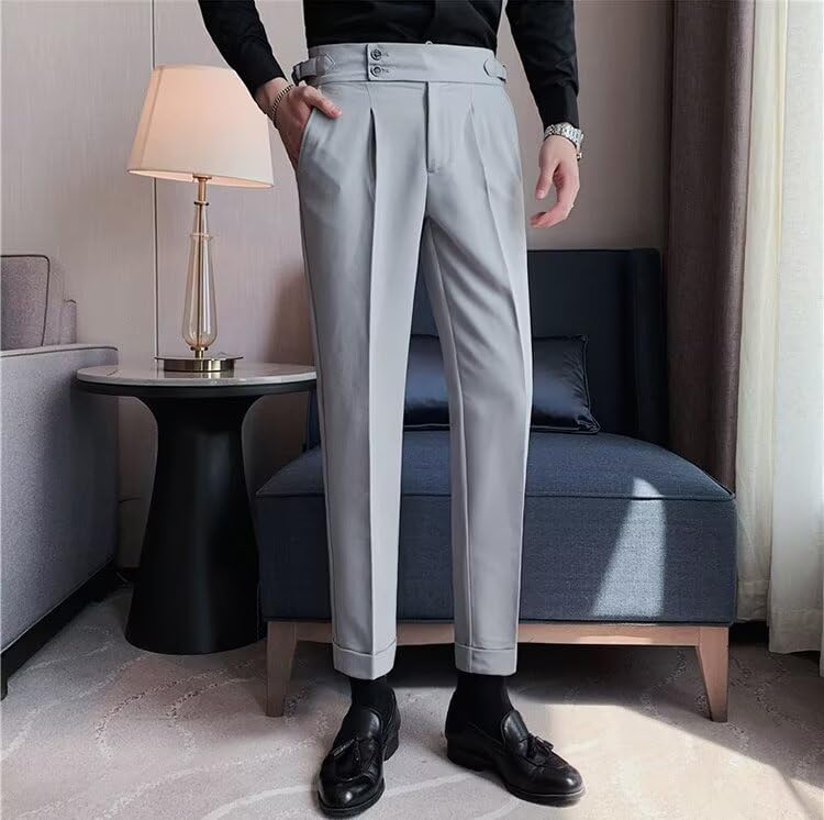 Men's Business Suit Pants Classic Fit Gurkha Casual Trousers Pleat Front Work Office Dress Pants3