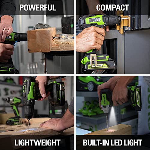 Greenworks 24V Brushless Drill/Driver + Impact Drive Combo Kit, Batteries And Dual Port Charger Included, With 21-Piece Black Oxide Drilling Bit Set #TOP4