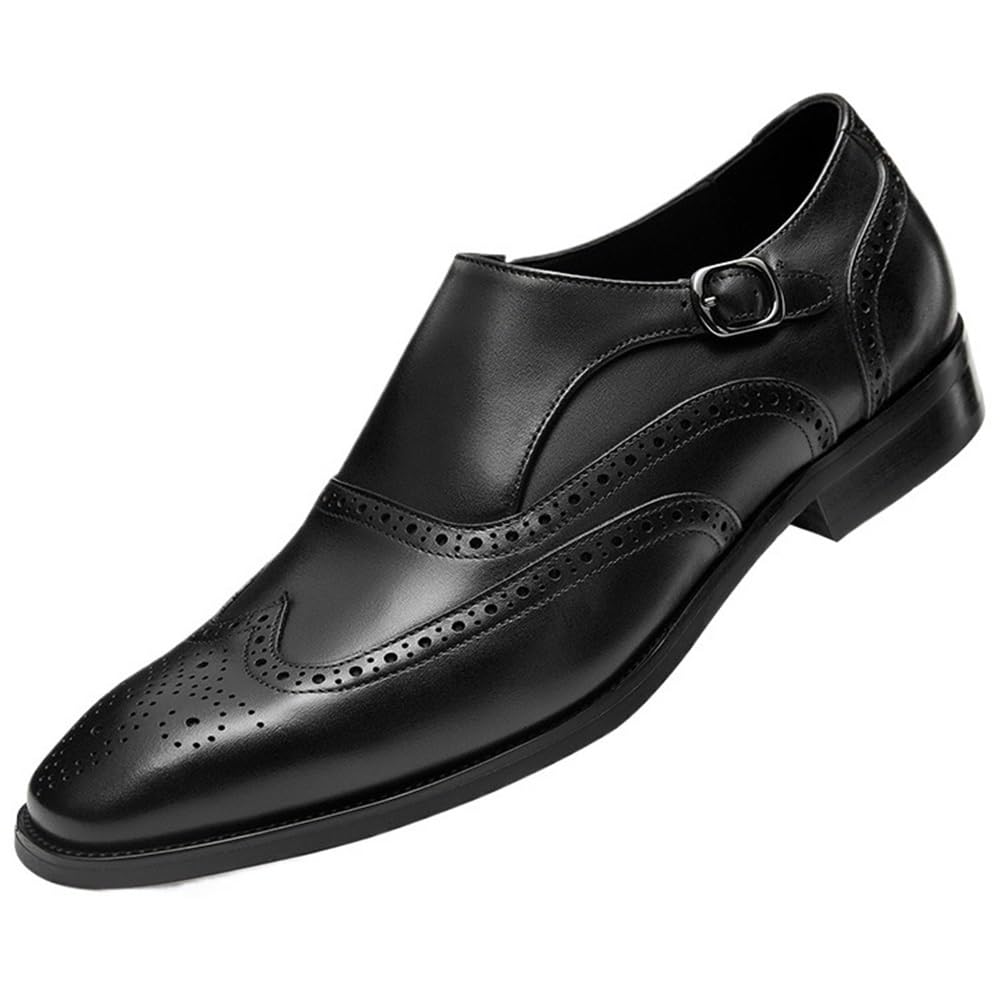 Mens Leather Slip-On Dress Shoes Classic Formal Pointed-Toe Brogue Wingtip Comfort Business Derby Shoes