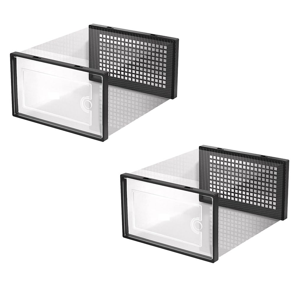 liovitor Shoe Storage Box, Clear Transparent Shoe Storage Boxes Hard Plastic Stackable Organiser Containers Bins Reusable Black