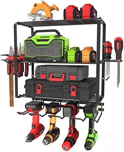 ZEAKOC Power Tool Organizer, 4 Layers Heavy Duty Drill Holder Wall Mount,Metal Tool Hangers Utility Storage Shelves for Power Tools,Separate Tool Rack Gift Perfect for Father's Day