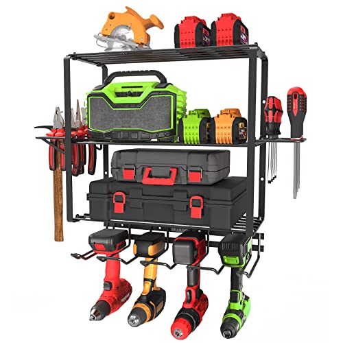 Zeakoc Power Tool Organizer, 4 Layers Heavy Duty Drill Holder Wall Mount,Metal Tool Hangers Utility Storage Shelves For Power Tools,Separate Tool Rack Gift Perfect For Father's Day #TOP20