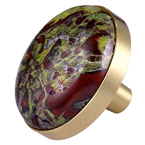 mookaitedecor Rond Naturelle Pierre Dragon Héliotrope Boutons de Portes Tiroirs Armoire Meuble,Poignée Placard Bouton Cristal pour Commode Cuisine,Lot de 2