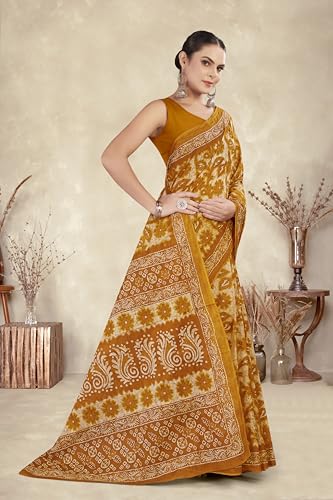 Image of TAMAIRA FASHION Mulmul Pure Cotton Saree For Woman Floral Batik Printed |Office Wear Daily Wear Sarees For Women Without Blouse Piece (Available in 16 Colours)