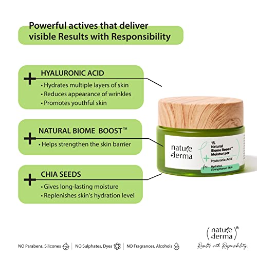 Image of 1% Natural Biome-Boost Moisturizer with Hyaluronic Acid | Instant Hydration | Helps Reduce Dullness, Fine Lines and Wrinkles | Hydrated, Strengthened Skin | 50ml | Dermatologically Tested