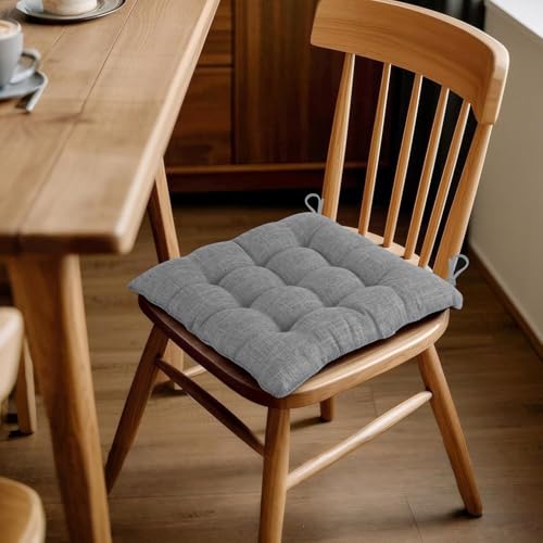 Image of PrettyKrafts Soft Cotton Chair Cushion Pad 40x40x4 cm (Grey) | Comfortable Washable Seat Pad for Dining, Office & Study Chairs | Thick, Durable Sitting Cushion