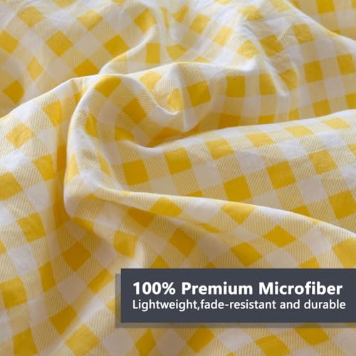 Image of NSNLGSGC Yellow Ruffle Gingham Comforter Set Queen, Pre-Washed Ruffled Plaid Checked Comforter Bedding, 3 Pieces Vintage Farmhouse Grid Bedding Set(Yellow Gingham, Queen)