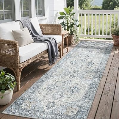 GENIMO Outdoor & Indoor Runner Rug 2.5'x8', Waterproof, Non-Shedding, Easy Cleaning, Boho Mat for Patio, Kitchen, Balcony, Bath Room, Deck, Bedroom, Camping, Outside Carpet,Blue