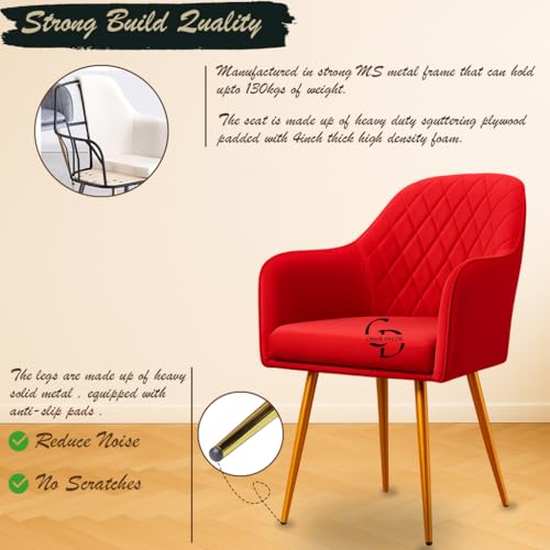 Image of Velvet Accent Chair with Matching Pouffe & Floral Cushion | Modern Upholstered Armchair with Gold Metal Legs | Lounge Chair for Living Room, Bedroom, Office, Guest Room (Red Diona)