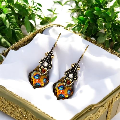 Handmade Iridescent Vintage Dangling Earrings for Woman Art Deco Austrian Crystal Jewelry Gift Box2