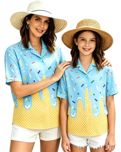 Image of SANGTREE Girls & Women's Hawaiian Shirts Button Down Short Sleeve Floral Tropical Shirt Beach Vacation Blouse Tops