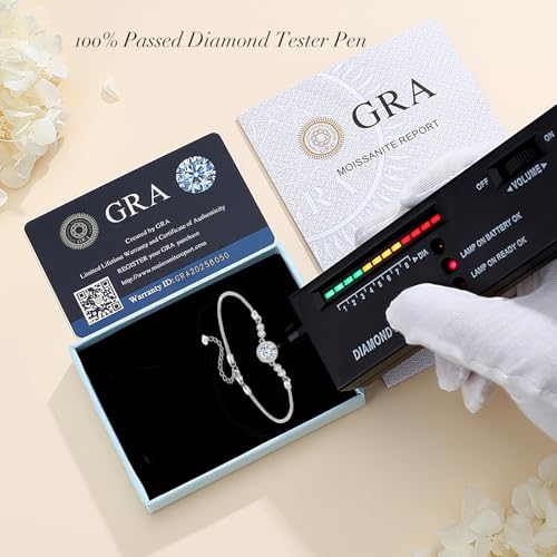 1CT Halo Round Moissanite Bracelet for Women,D Color Bracelet with GRA Certificate,925 Sterling Silver Box Chain 6.5"+2" (16.5cm+5cm Adjustable),Perfect Jewelry Gifts3